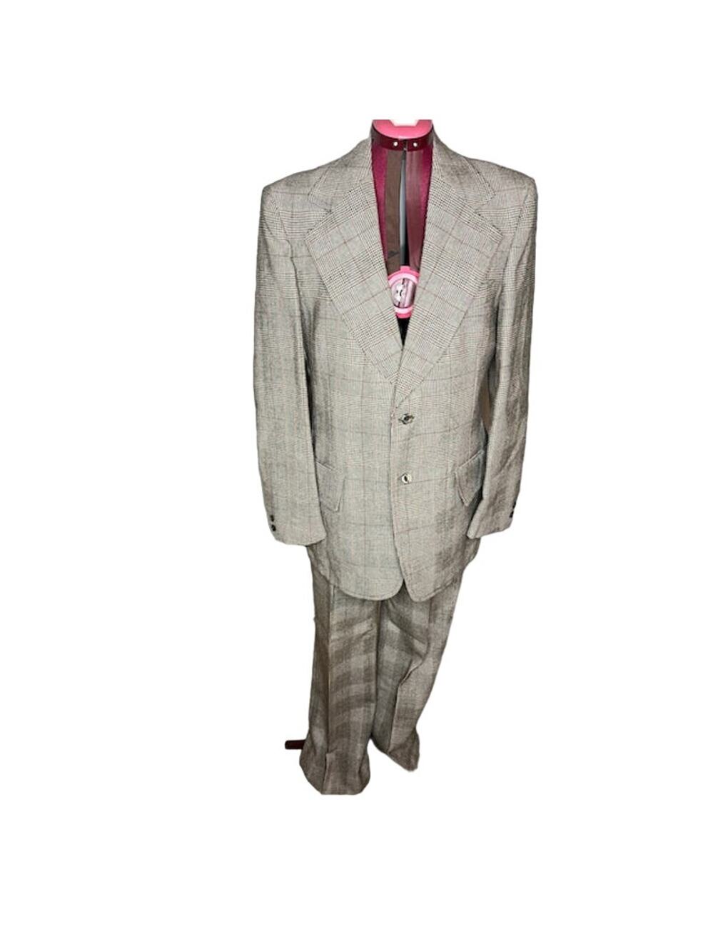 suit plaid black white brown 1980s